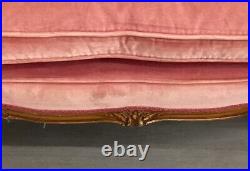 Antique Pink Rose Velvet Settee French Prov Louis XV Style Tufted Couch Vintage