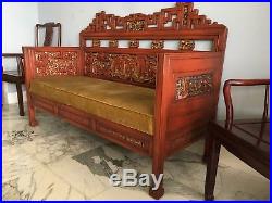 + Antique Qing Dynasty Chinese Bench Throne! Gold Lacquer Asian Sofa Couch Chair