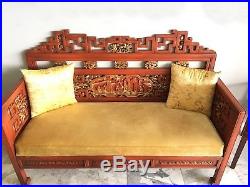 + Antique Qing Dynasty Chinese Bench Throne! Gold Lacquer Asian Sofa Couch Chair
