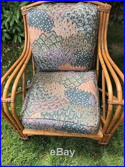 Antique Rattan Couch & Chair With Cushions