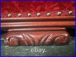 Antique Red Velvet Curved Hand Carved Sofa Couch