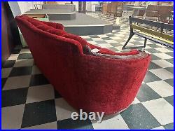 Antique Red Velvet Curved Hand Carved Sofa Couch