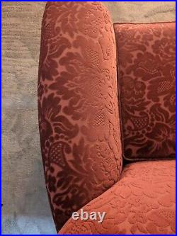Antique Red Velvet Davenport Sofa-Professionally Reupholstered