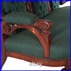 Antique Renaissance Carved Walnut & Burl Upholstered Button-Back Sofa C1880