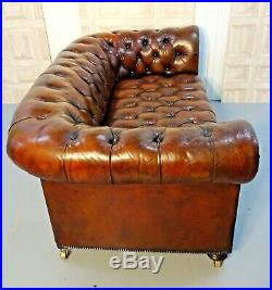 Antique Restored Brown Leather Chesterfield Sofa Fully Coil Sprung Frame