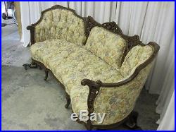 Antique Rococo Revival Style 1912 Sofa w Button Tuft Upholstery & Rosewood Frame