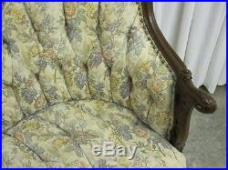Antique Rococo Revival Style 1912 Sofa w Button Tuft Upholstery & Rosewood Frame