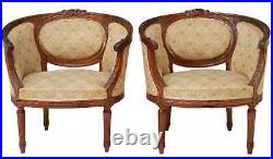 Antique Settee, Bergeres (2) Set, French Louis XVI Style Upholstered, 20th C