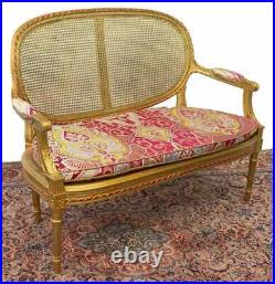 Antique Settee, Caned French Louis XVI Style Giltwood, 1800s, Charming