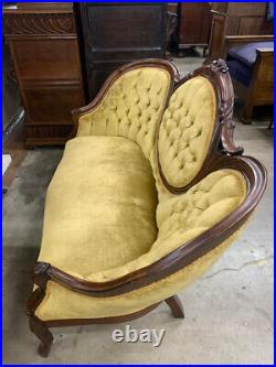 Antique Settee, Gold, Velvet, Cameo Style Back, 19th / 20th C, 1900's, Charming