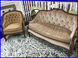 Antique Settee, Gold, Velvet, Cameo Style Back, 20th C, 1900's, Matching Chair