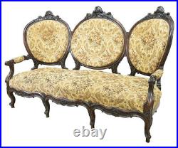 Antique Settee, Louis XV Style Rosewood, Rococo, Triple Crest, 1840-1870