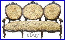 Antique Settee, Louis XV Style Rosewood, Rococo, Triple Crest, 1840-1870