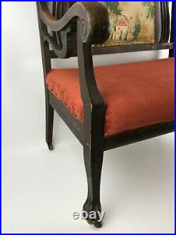 Antique Settee Seat Original Caster Wood Wheels Seller Refurbished Seat Cushion
