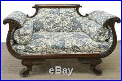 Antique Settee / Sofa American Classical, Mahogany, 1800s, Blue/White, Charming