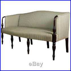 Antique Sheraton Mahogany Camel Back Upholstered Sofa, 20th Century