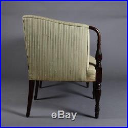 Antique Sheraton Mahogany Camel Back Upholstered Sofa, 20th Century
