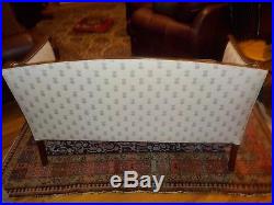 Antique Sheraton Style Wood Inlaid Loveseat Sofa Pineapple fabric Upholstery