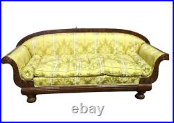 Antique Sofa, American Empire, Yellow Fabric, Dark Wood, Early 1800's, 19th C