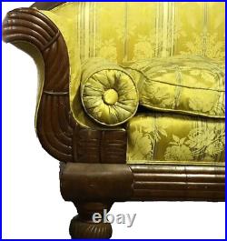Antique Sofa, American Empire, Yellow Fabric, Dark Wood, Early 1800's, 19th C