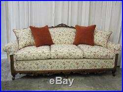 Antique Sofa & Chair Set Classic French Style Fresh Upholstery w Throw Pillows