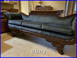 Antique Sofa Circa 1800s. Excellent Condition. Deep dark brown with blue velvet