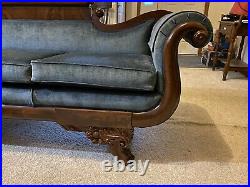Antique Sofa Circa 1800s. Excellent Condition. Deep dark brown with blue velvet