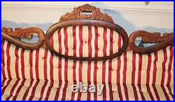 Antique Sofa, Empire Period, Medallion Back, New Upholstery, Red/Beige, 1800's