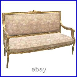 Antique Sofa, French Louis XVI Style Giltwood Upholstered, 1800s, Charming