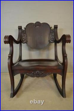 Antique Sofa Set, 3 pc Carved Settee, Rocking Chair, Arm Chair Set #21559