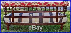 Antique Sofa / Settee with Wood Frame and New Upholstery Refurbished on Castor