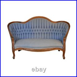 Antique Sofa, Victorian Finger Carved Couch, Blue Fabric #21507