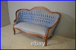 Antique Sofa, Victorian Finger Carved Couch, Blue Fabric #21507