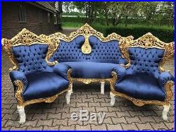 Antique Sofa/couch Settee + Two Chairs In Rococo Style. Worldwide Shipping