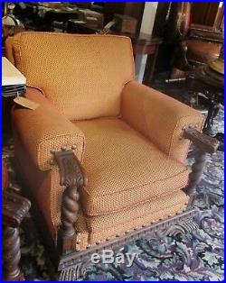 Antique Spanish Couch and Chair with Original Mohair and Carved Wood