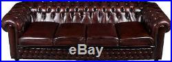 Antique Style Four Seat Red Leather Chesterfield Sofa Couch English Tufted