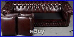 Antique Style Four Seat Red Leather Chesterfield Sofa Couch English Tufted