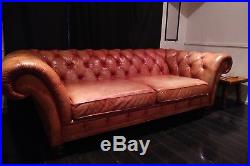Antique Tufted Leather Sofa Couch Chesterfield Beige 100% leather real vintage