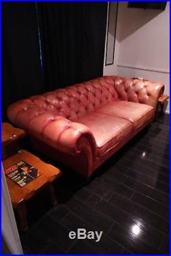 Antique Tufted Leather Sofa Couch Chesterfield Beige 100% leather real vintage