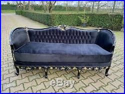 Antique Unique French Louis XVI sofa/settee/loveseat 1900's in black-
