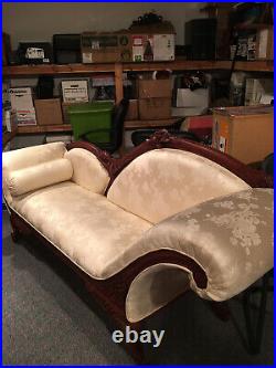 Antique Upholstered Fainting Couch Sofa (90 L), Coffee Table & High Back Chair