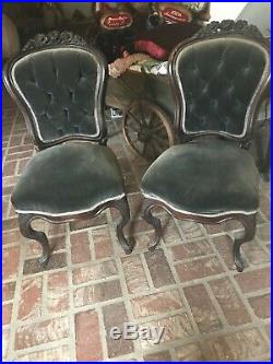 Antique Victorian 5 Pcs. Parlor Set Couch And 4 Tuffed Back Chairs