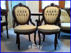 Antique Victorian Carved Rococo Revival Parlour Set Sofa/Chairs/Marble Tables