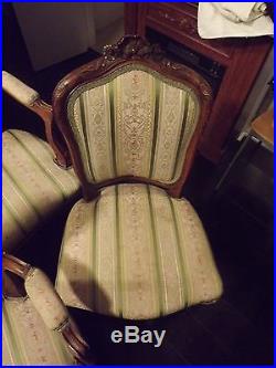 Antique Victorian Carved Rococo Revival Parlour Set Sofa/Chairs/Marble Tables