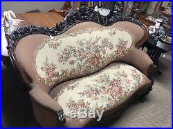 Antique Victorian Carved Rosewood Sofa Couch 1850's Original UP Civil War Era