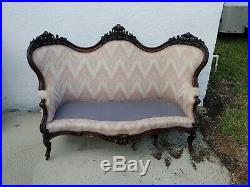 Antique Victorian Carved Rosewood/Walnut Sofa Settee Couch & Matched Chair