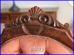 Antique Victorian Carved Settee Loveseat and Matching Chair / Parlor Set