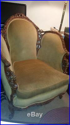Antique Victorian Carved Sofa and 2 Chairs Set