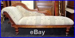 Antique Victorian Carved Walnut Upholstered Chaise Longue