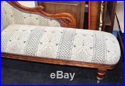 Antique Victorian Carved Walnut Upholstered Chaise Longue
